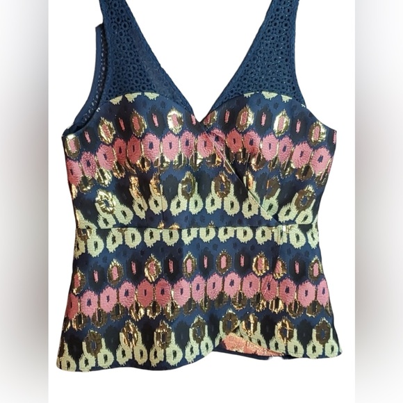 Anthropologie HD in Paris Yana Jacquard Peplum Top Blue Metallic Size 4 - Picture 10 of 16